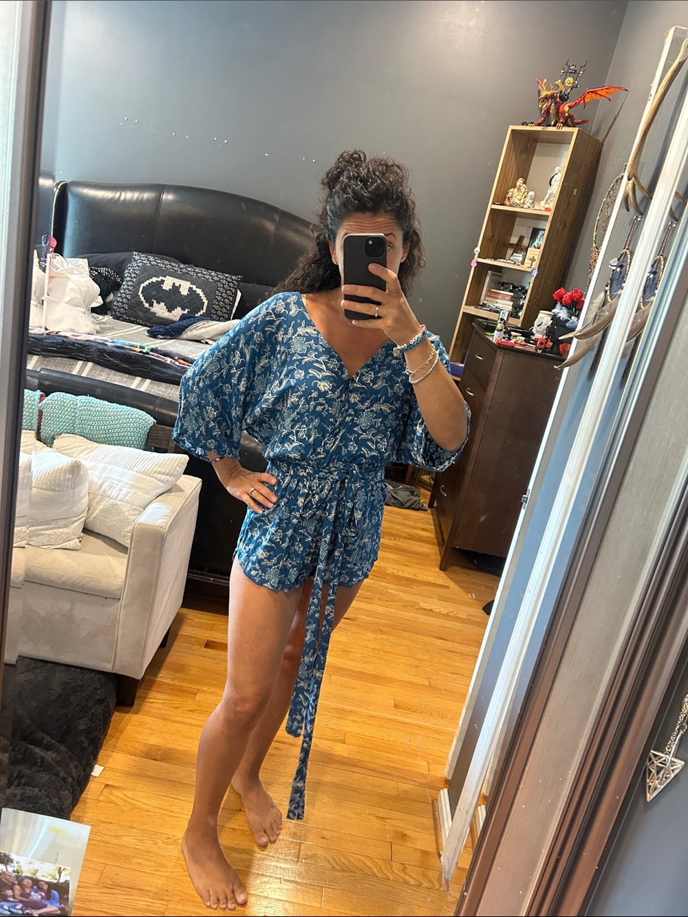 Indah Blue Floral Wrap Romper - Women